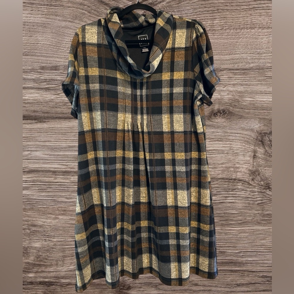 Jessica Howard Short Sleeve Plaid Cowl Neck Dress - Picture 1 of 4
